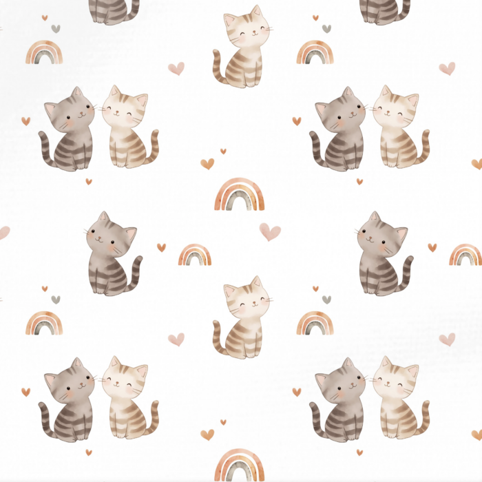 Tissu Imprimé Chatons Arc-en-ciel Blanc, 10 tissus au choix