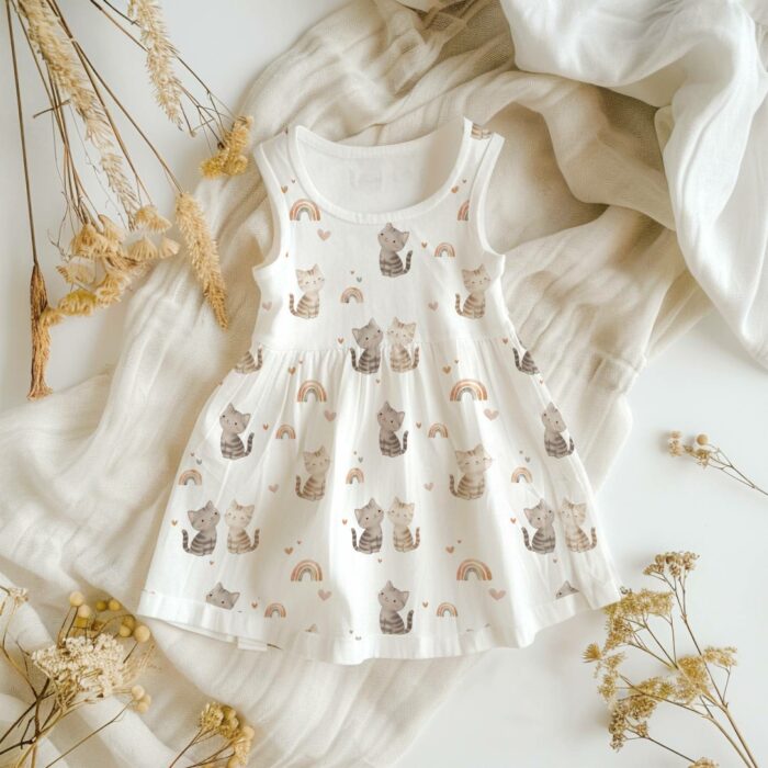 Tissu Imprimé Chatons Arc-en-ciel Blanc, 10 tissus au choix – Image 3