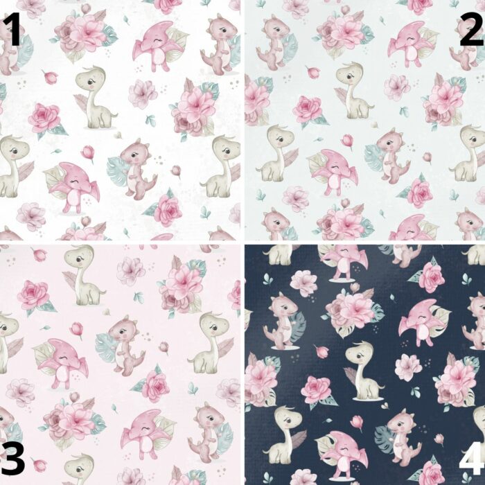 Tissu Imprimé Dinosaure Fille Fleurs 4 coloris, 10 tissus au choix