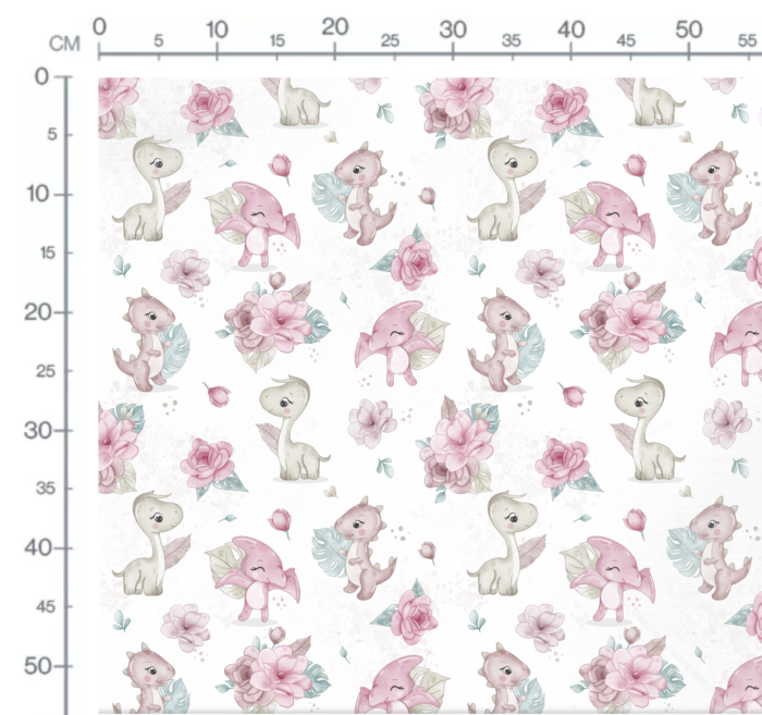Tissu Imprimé Dinosaure Fille Fleurs 4 coloris, 10 tissus au choix – Image 2