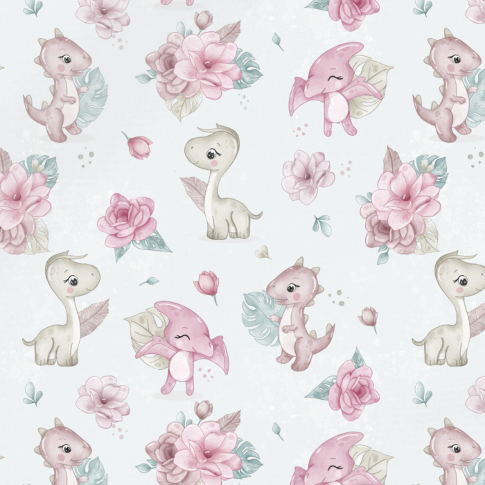 Tissu Imprimé Dinosaure Fille Fleurs 4 coloris, 10 tissus au choix – Image 5
