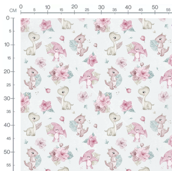 Tissu Imprimé Dinosaure Fille Fleurs Bleu, 10 tissus au choix – Image 3