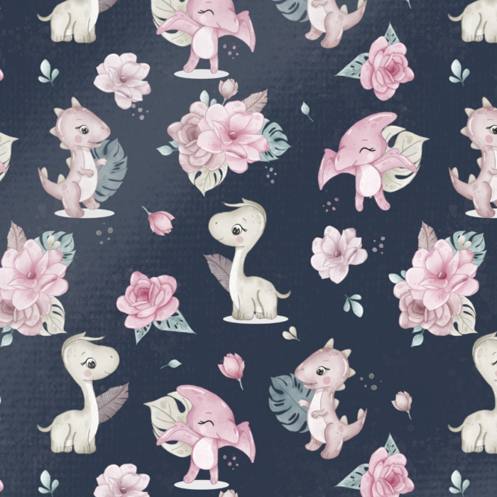 Tissu Imprimé Dinosaure Fille Fleurs Nuit, 10 tissus au choix