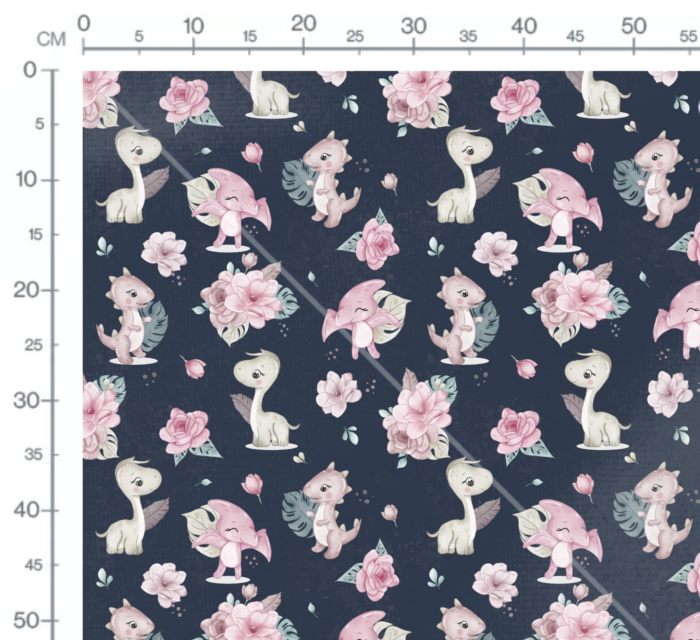 Tissu Imprimé Dinosaure Fille Fleurs Nuit, 10 tissus au choix – Image 2