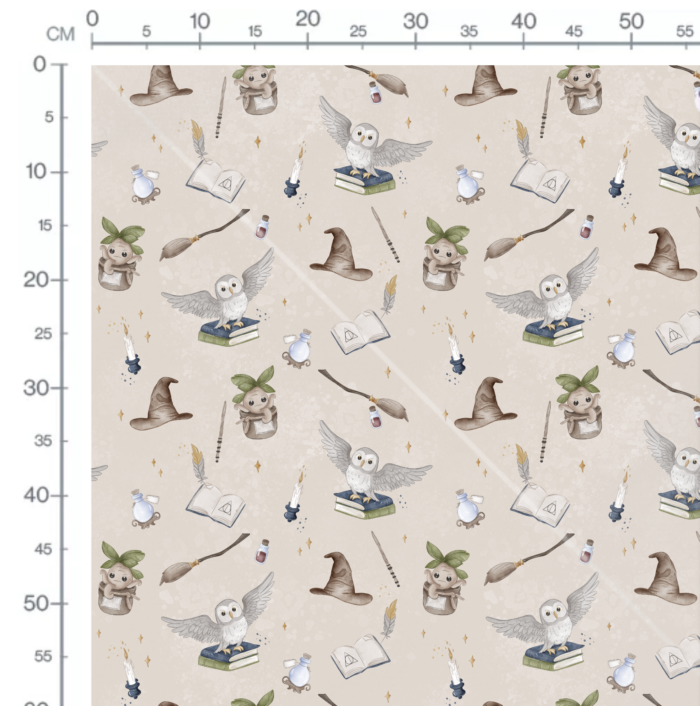 Tissu Imprimé Ecole Magie Hibou Beige, 10 tissus au choix – Image 3