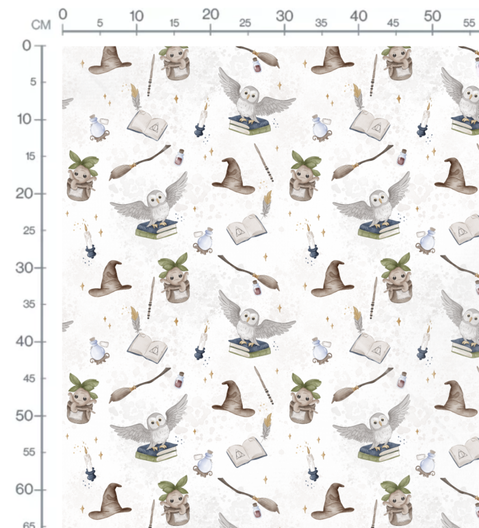 Tissu Imprimé Ecole Magie Hibou Blanc, 10 tissus au choix – Image 2