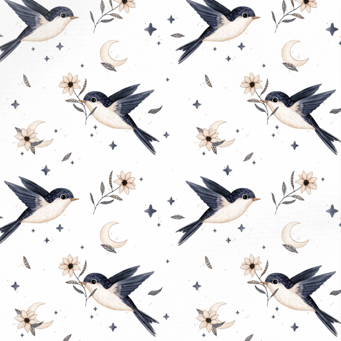 Tissu Imprimé Hirondelle Lune, 10 tissus au choix