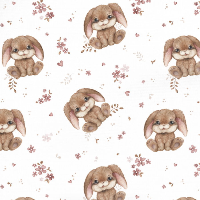Tissu Imprimé Lapin Amour Fleurs Roses, 10 tissus au choix