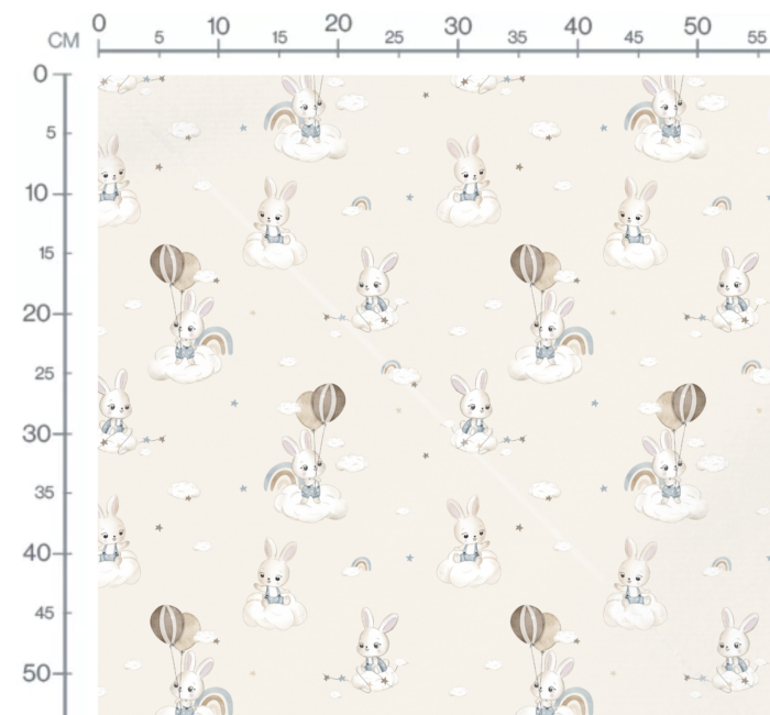 Tissu Imprimé Lapin Nuage Ballons Beige, 10 tissus au choix – Image 2