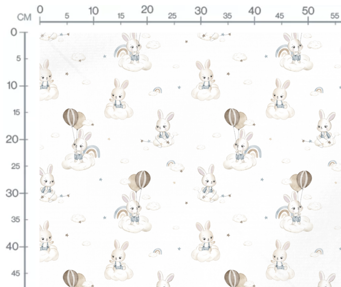 Tissu Imprimé Lapin Nuage Ballons Blanc, 10 tissus au choix – Image 2