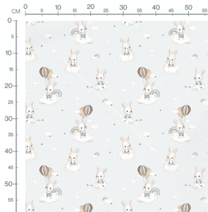 Tissu Imprimé Lapin Nuage Ballons Bleu, 10 tissus au choix – Image 2