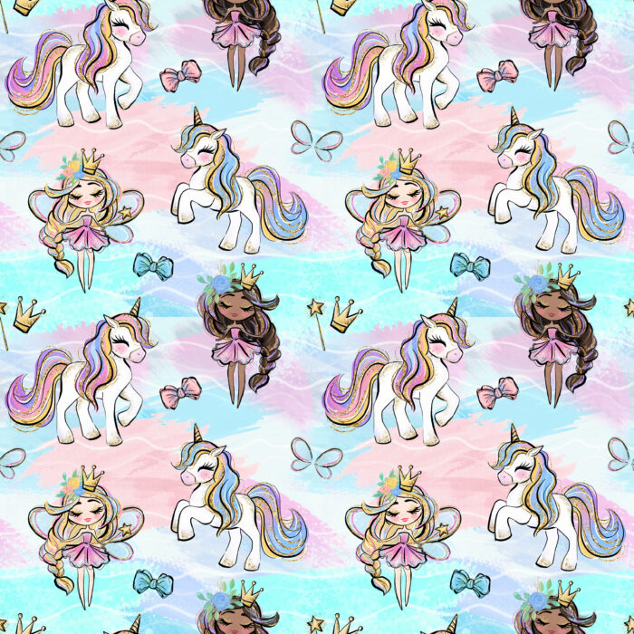 Tissu Imprimé Licorne Bleu Et Rose, 10 tissus au choix