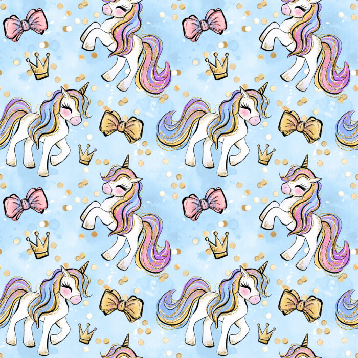 Tissu Imprimé Licorne Couronne Bleu, 10 tissus au choix
