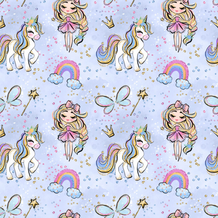 Tissu Imprimé Licorne Et Princesse Ciel, 10 tissus au choix