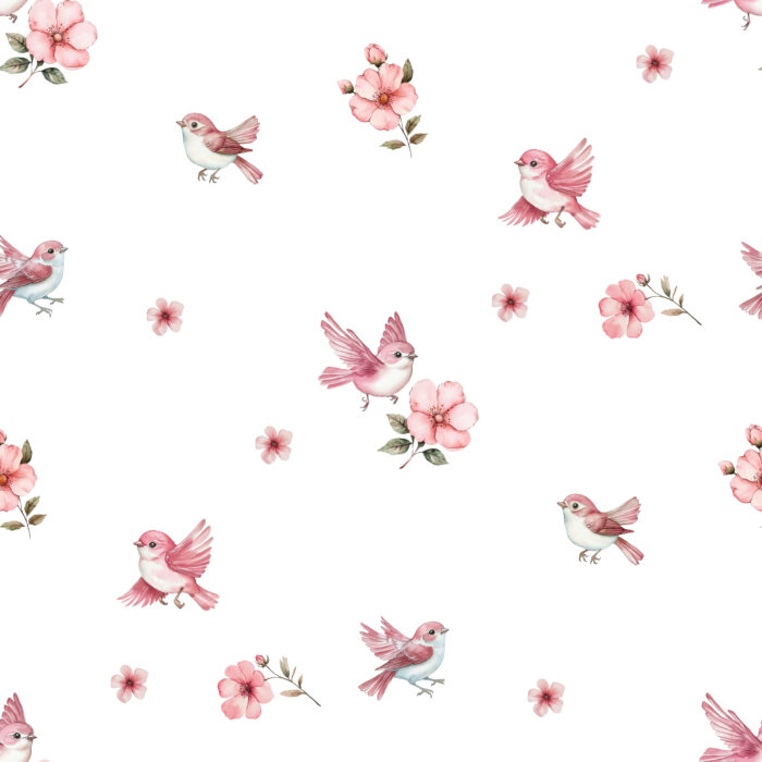 Tissu Imprimé Oiseau Rose Fleurs, 10 tissus au choix