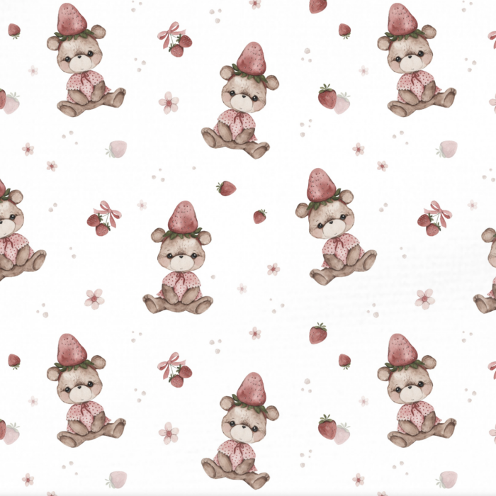 Tissu Imprimé Ourson Fraise Fleurs, 10 tissus au choix
