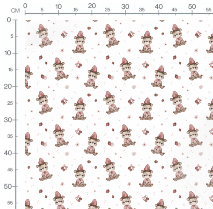 Tissu Imprimé Ourson Fraise Fleurs, 10 tissus au choix – Image 2