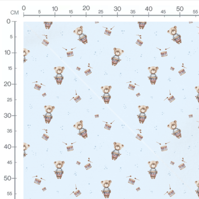 Tissu Imprimé Ourson Tambour Bleu, 10 tissus au choix – Image 2