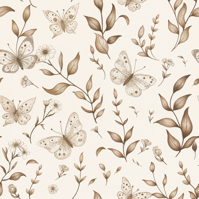 Tissu Imprimé Papillon Feuilles Sepia, 10 tissus au choix