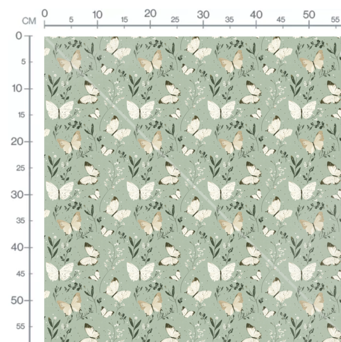 Tissu Imprimé Papillon Fleurs Vert Sauge, 10 tissus au choix – Image 2