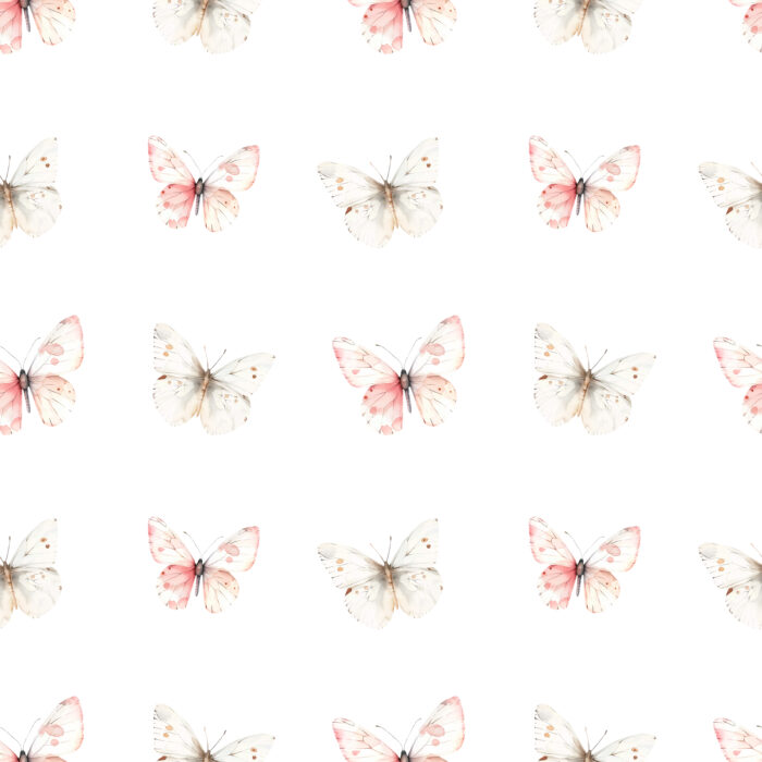 Tissu Imprimé Papillons Delicatesse Blanc Rose, 10 tissus au choix