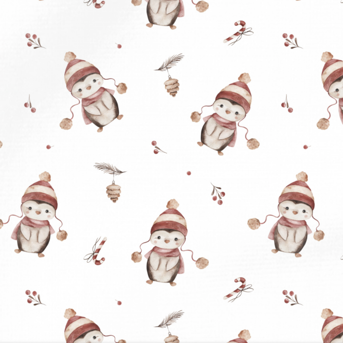 Tissu Imprimé Pingouin Bonnet Rouge, 10 tissus au choix