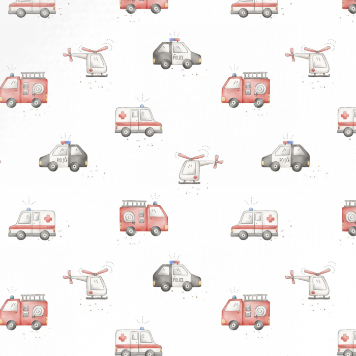Tissu Imprimé Pompiers Vehicules, 10 tissus au choix