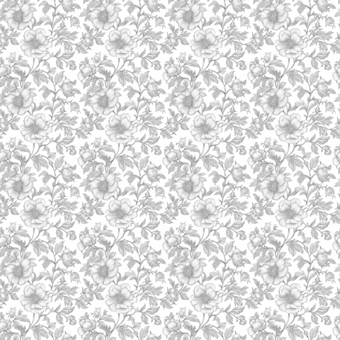 Tissu Inspiration Toile de Jouy Pivoines Gris, 11 tissus au choix