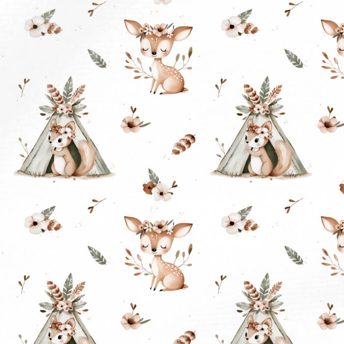 Tissu Imprimé Biche et Écureuil Boho, 10 tissus au choix