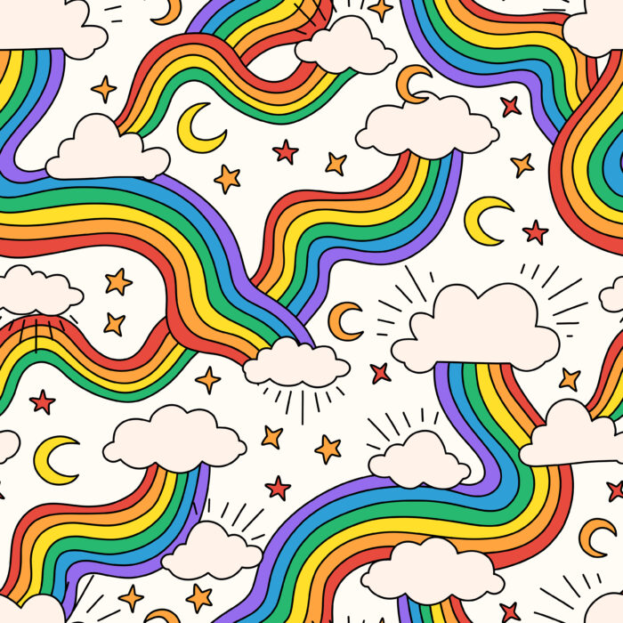 Tissu Imprimé Arc-en-ciel Etoiles Nuages, 10 tissus au choix