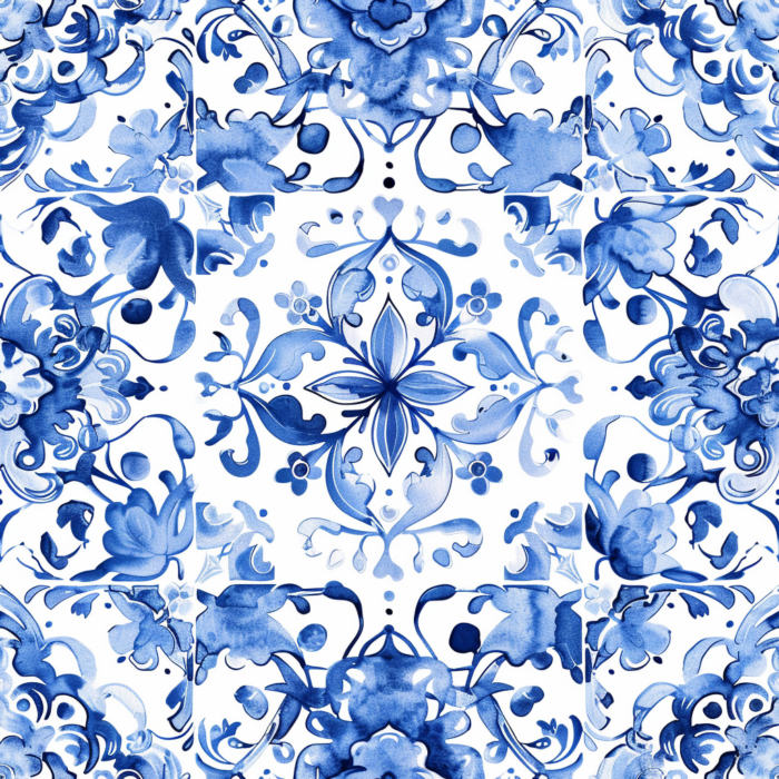 Tissu Imprimé Carreaux Fleurs Bleu, 11 tissus au choix