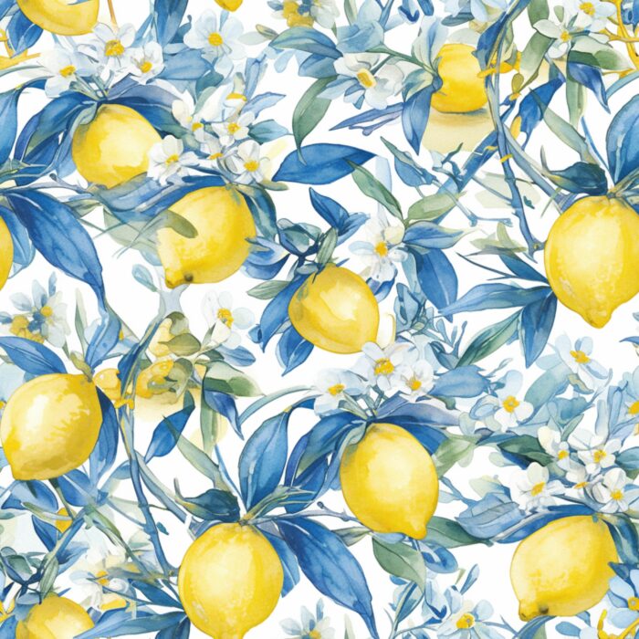 Tissu Imprimé Citrons Fleurs Blanches, 11 tissus au choix