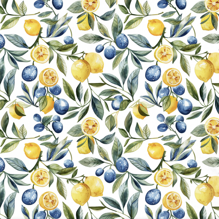 Tissu Imprimé Citrons Olives, 11 tissus au choix