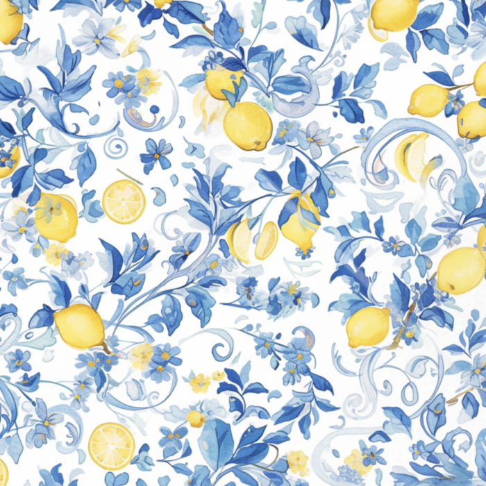 Tissu Imprimé Citrons Vintage Bleu, 11 tissus au choix