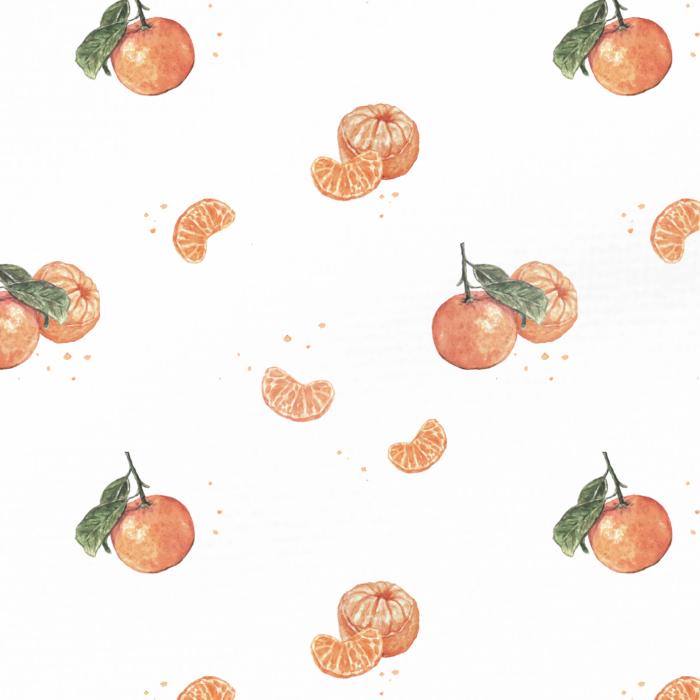 Tissu Imprimé Clémentines Fruits Blanc, 10 tissus au choix