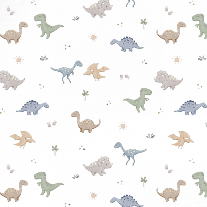 Tissu Imprimé Dino Petit Soleil Blanc, 10 tissus au choix