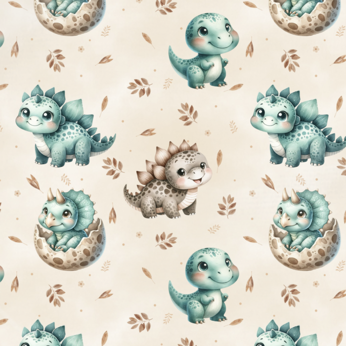 Tissu Imprimé Dinosaure Mignon Oeuf Beige, 10 tissus au choix