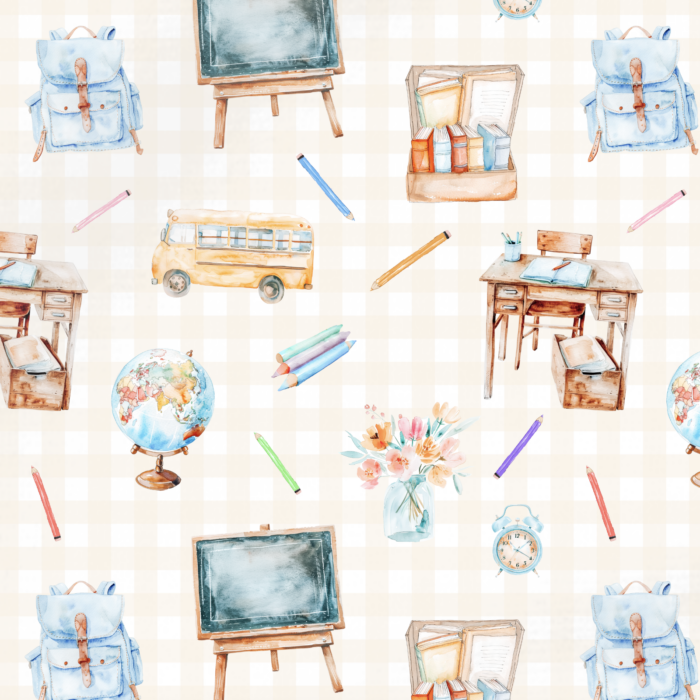 Tissu Imprimé Exclusif Ecole Crayons Carreaux, 11 tissus au choix