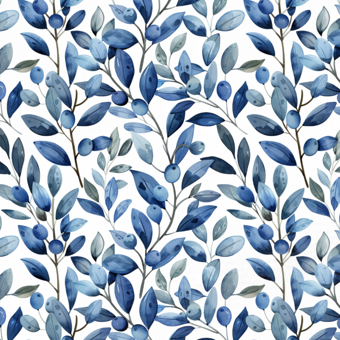 Tissu Imprimé Feuilles Olives Bleu, 11 tissus au choix