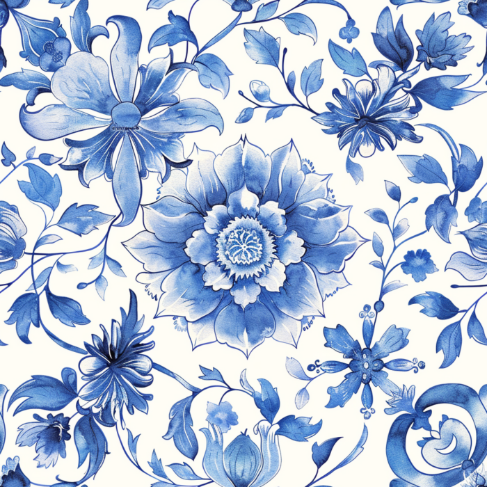 Tissu Imprimé Fleurs Bleues Sud, 11 tissus au choix