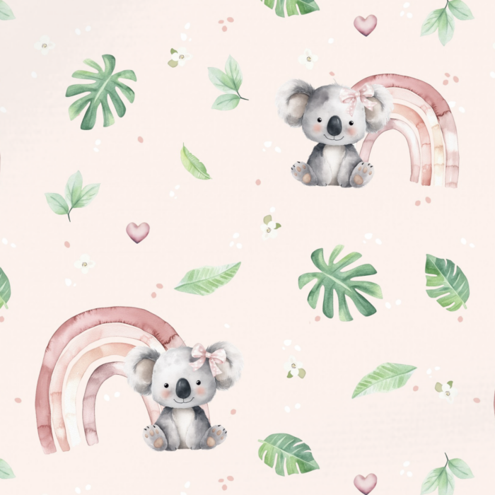 Tissu Imprimé Koala Arc-en-ciel Rose, 10 tissus au choix