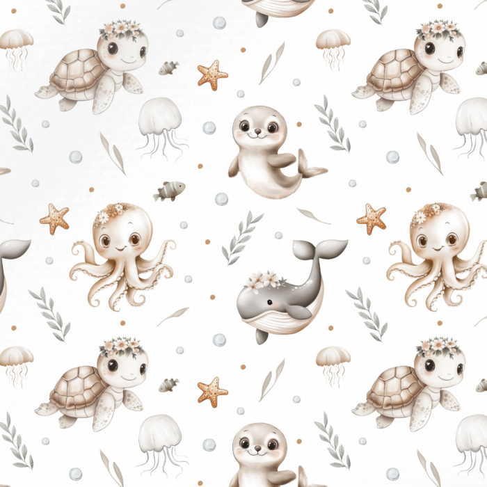 Tissu Imprimé Ocean Animaux Mignons , 11 tissus au choix