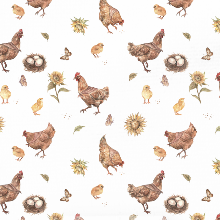 Tissu Imprimé Poules Tournesols, 10 tissus au choix