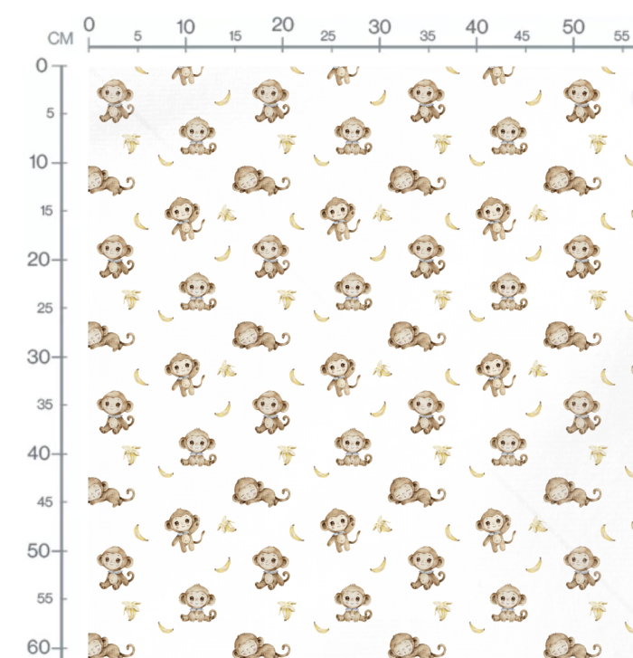 Tissu Imprimé Singe Mignon Banane Blanc, 10 tissus au choix – Image 2
