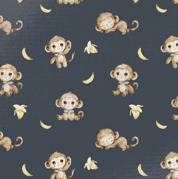 Tissu Imprimé Singe Mignon Banane Nuit, 10 tissus au choix
