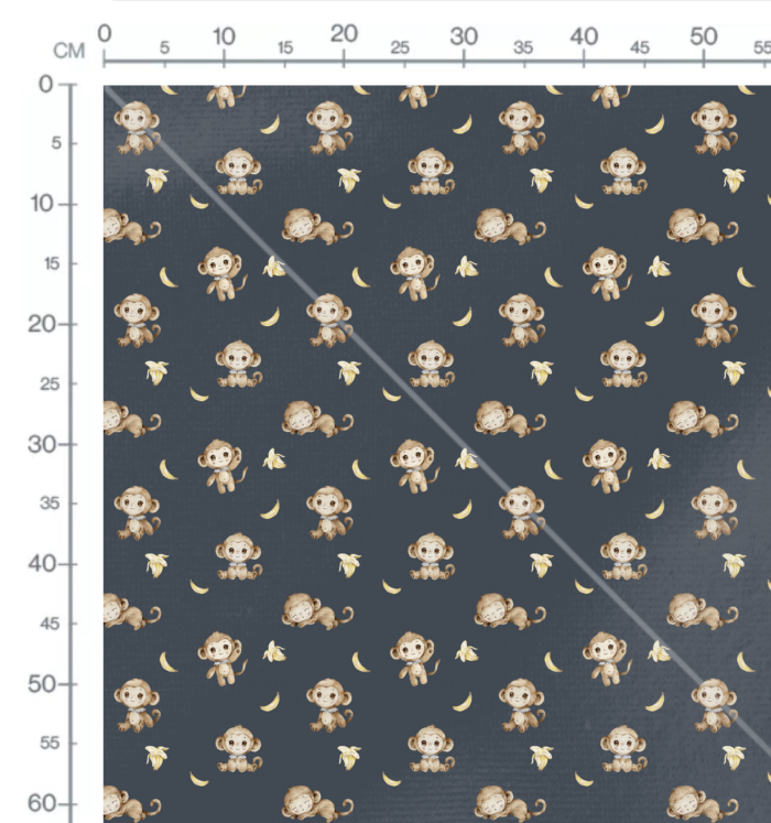 Tissu Imprimé Singe Mignon Banane Nuit, 10 tissus au choix – Image 2